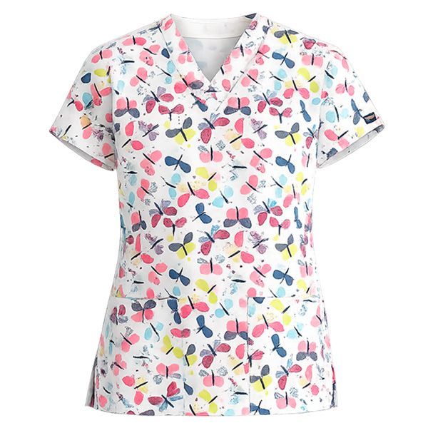 Tunică medicală Fluturi Albă/Multicoloră Tunică medicală Fluturi Albă/Multicoloră
