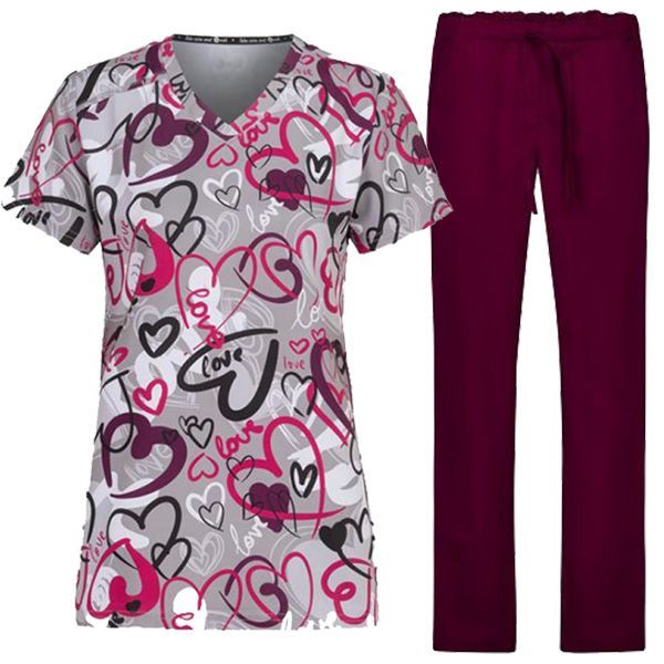Set medical MELINA Painted Hearts și pantaloni ALESSI Bordeaux Set medical MELINA Painted Hearts și pantaloni ALESSI Bordeaux
