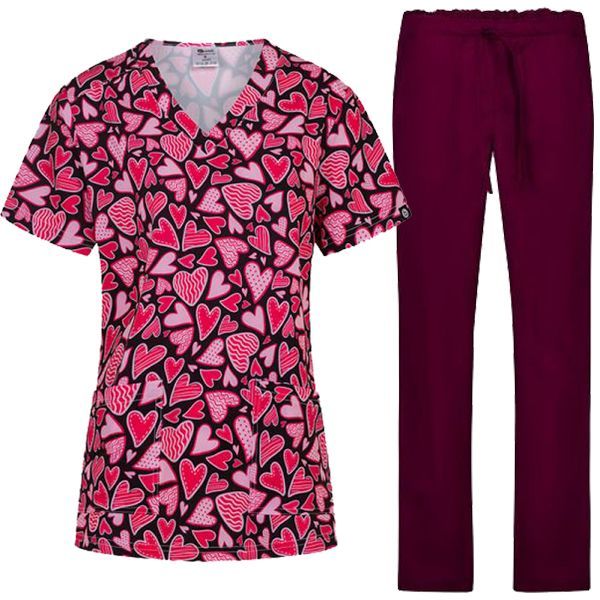 Set de lucru ISABELLA Pink Hearts tunică cu pantaloni ALESSI Bordeaux Set de lucru ISABELLA Pink Hearts tunică cu pantaloni ALESSI Bordeaux