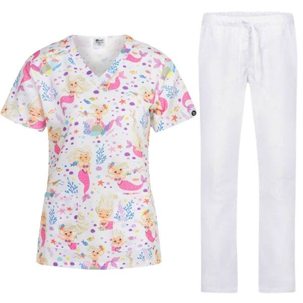 Set medical ISABELLA Sirene tunică și pantaloni ALESSI Albi Set medical ISABELLA Sirene tunică și pantaloni ALESSI Albi
