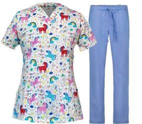 SET TUNICA BAMBINA UNICORN CU PANTALONI ALBASTRU DESCHIS