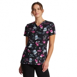 Tunică medicală de lucru EDS DK717 – neagră cu flamingo