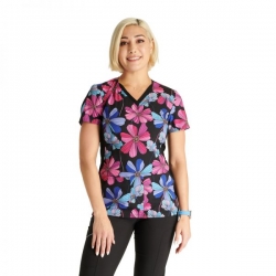 Tunică medicală de lucru CK793 negru cu flori