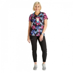 Tunică medicală de lucru CK793 negru cu flori