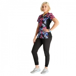 Tunică medicală de lucru CK793 negru cu flori