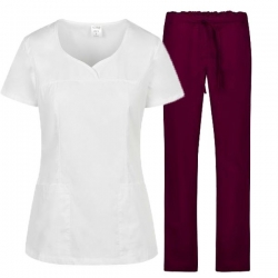 Costum de dama INES alb  și pantaloni bordo