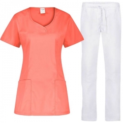 SET DAMĂ DE LUCRU Ines coral cu pantaloni albi
