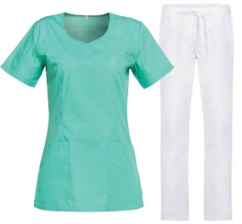 Set de lucru pentru dame INES verde deschis cu pantaloni albi