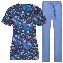 Set de lucru Bambina Păun – tunică și pantaloni bleu deschis