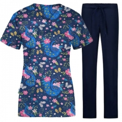 Set de lucru Bambina Păun – tunică și pantaloni bleumarin