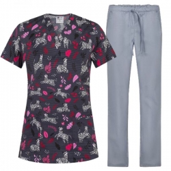 Set de lucru Bambina Zebra – tunică și pantaloni gri deschis