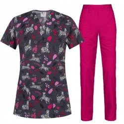 Set medical de lucru Bambina – tunică zebrată și pantaloni roz