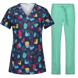 Set medical de lucru Isabella „Cupcake” cu pantaloni verde-rezeda