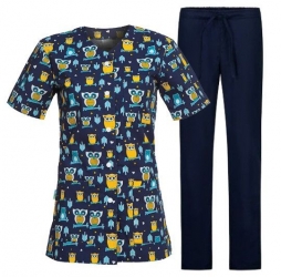 Set tunica CARINA Bufnițe și pantaloni albastru inchis
