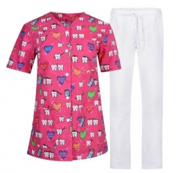 Set de lucru pentru femei CARINA – model „Dințișor” cu pantaloni albi