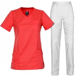 Set de lucru pentru femei Victoria coral cu pantaloni albi Barisa