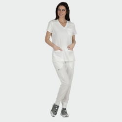 Set medical pentru femei Julia cu pantalon Mauri alb