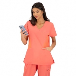 Set medical JUSTINA pentru femei cu pantalon RICCI bleumarin coral