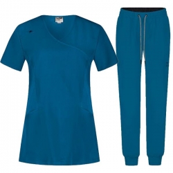 Set medical JUSTINA pentru femei cu pantalon RICCI albastru Caraibe