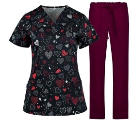 Set de lucru pentru femei BAMBINA inimioare închise cu pantaloni bordo