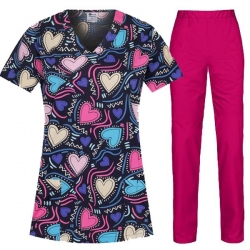 Set medical tunică Bambina forever love și pantaloni Barisa roz
