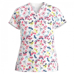 Tunică medicală Fluturi Albă/Multicoloră