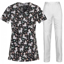 Set medical Bambina Unicorns – tunică și pantaloni Barisa albi