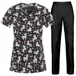 Set medical BAMBINA Unicorns tunică și pantaloni BARISA Negri
