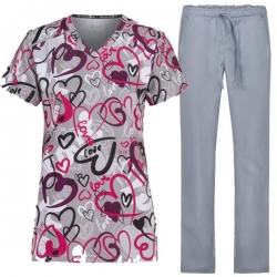 Set medical MELINA Painted Hearts și pantaloni ALESSI Gri