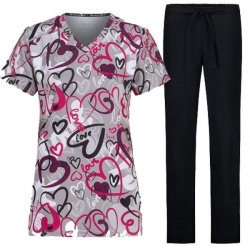 Set medical MELINA Painted Hearts și pantaloni ALESSI Negri