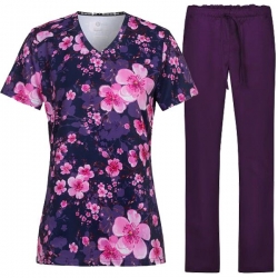 Set medical MELINA Cherry Blossoms și pantaloni ALESSI Afine