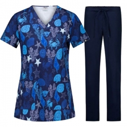 Set medical de lucru Isabella „Sea Life” cu pantaloni bleu deschis