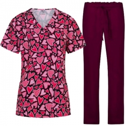 Set de lucru ISABELLA Pink Hearts tunică cu pantaloni ALESSI Bordeaux