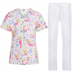 Set medical ISABELLA Sirene tunică și pantaloni ALESSI Albi