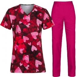 Set medical MELINA Galaxy Hearts și pantaloni BARISA Roz
