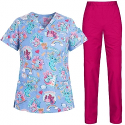 Set medical Axolotls și pantaloni BARISA Roz