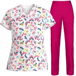 Set medical Fluturi și pantaloni BARISA Roz