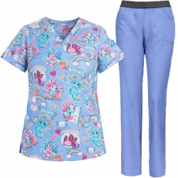Set medical Axolotls și pantaloni CKE1124 Albastru deschis