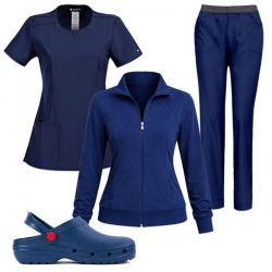 Set medical din 4 piese INFINITY hanorac, tunică, pantaloni și saboți Bleumarin