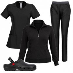 Set medical din 4 piese INFINITY hanorac, tunică, pantaloni și saboți Negru